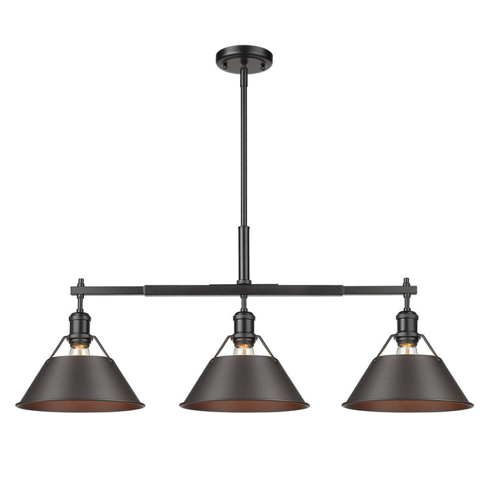 Golden 3306-LP BLK-RBZ Three Light Linear Pendant, Matte Black