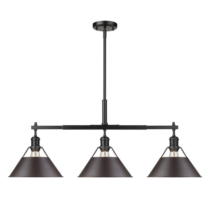 Golden 3306-LP BLK-RBZ Three Light Linear Pendant, Matte Black