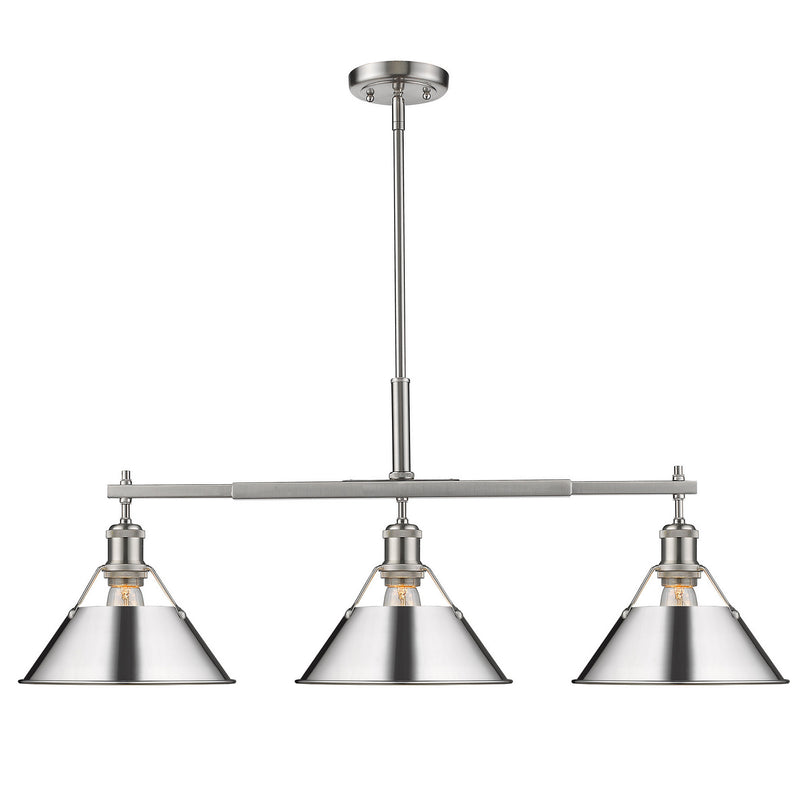 Golden 3306-LP PW-CH Three Light Linear Pendant, Pewter