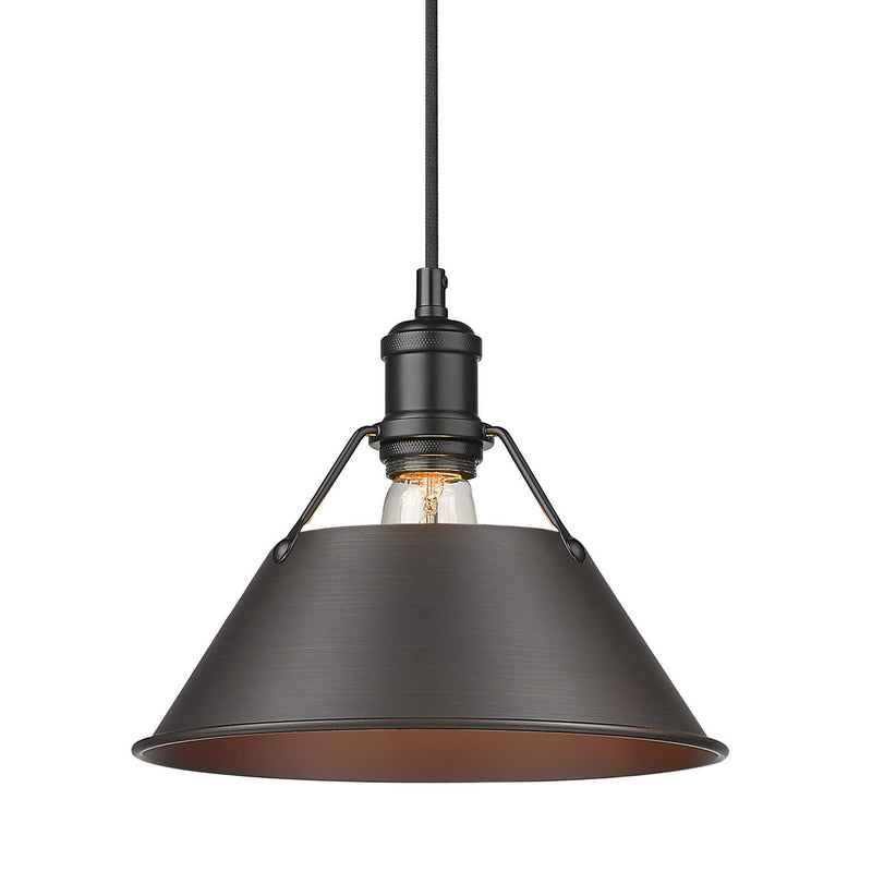 Golden 3306-M BLK-RBZ One Light Pendant, Matte Black