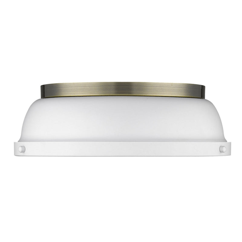 Golden 3602-14 AB-WHT Two Light Flush Mount, Aged Brass