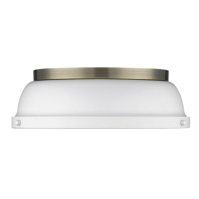 Golden 3602-14 AB-WHT Two Light Flush Mount, Aged Brass