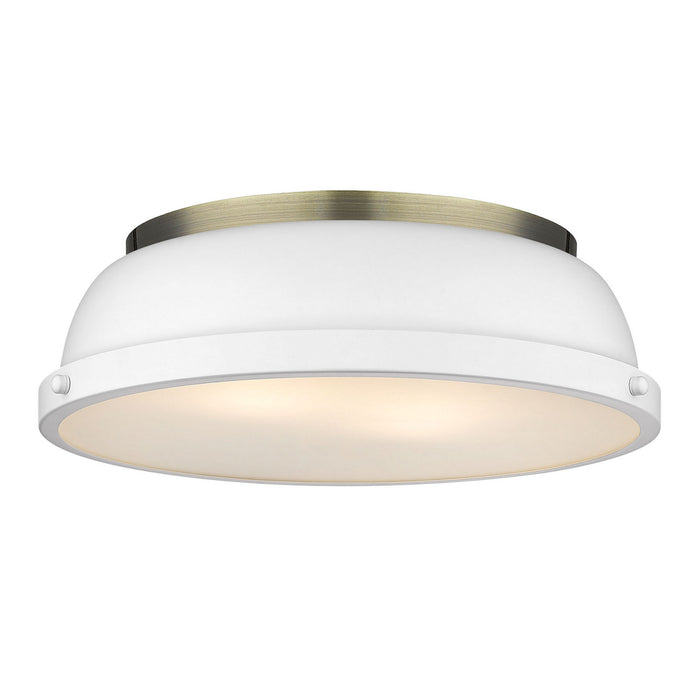 Golden 3602-14 AB-WHT Two Light Flush Mount, Aged Brass