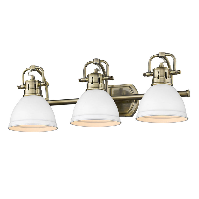 Golden 3602-BA3 AB-WHT Three Light Bath Vanity, Aged Brass