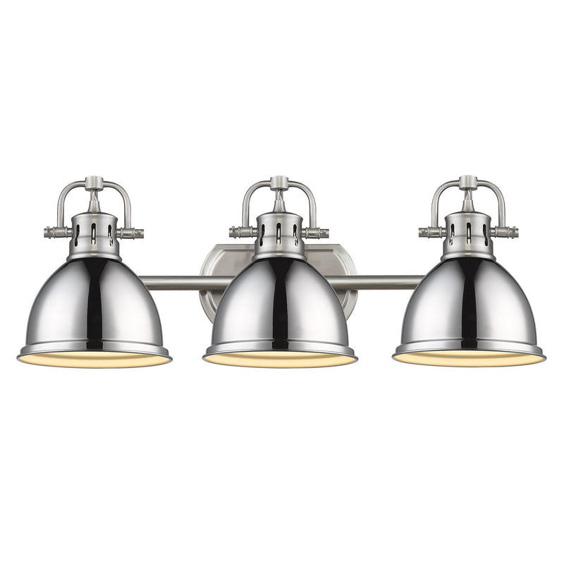 Golden 3602-BA3 PW-CH Three Light Vanity, Pewter