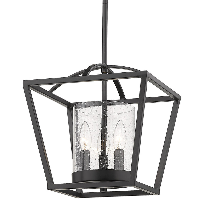 Golden 4309-M3 BLK-BLK-SD Three Light Mini Chandelier, Matte Black