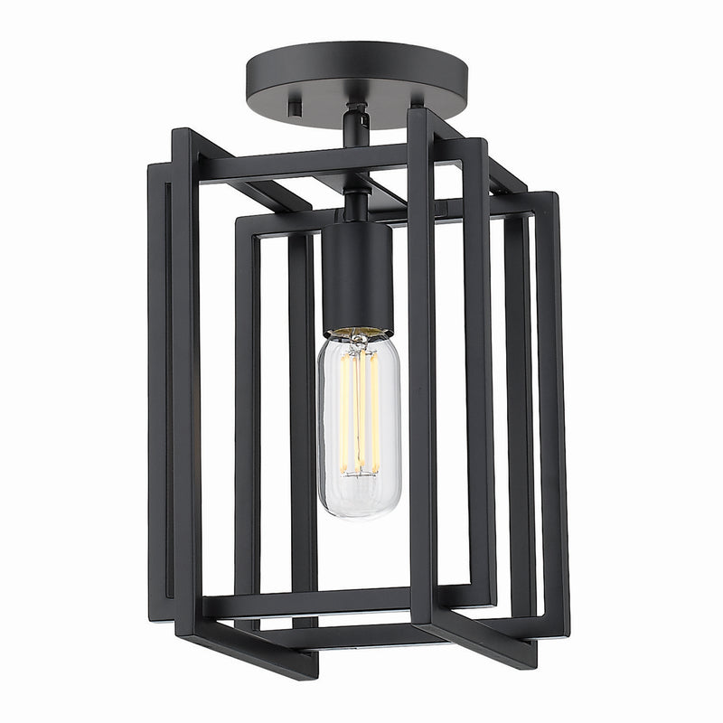 Golden 6070-1SF BLK-BLK One Light Semi-Flush Mount, Matte Black