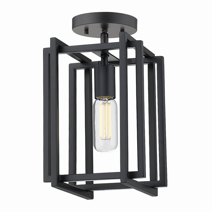 Golden 6070-1SF BLK-BLK One Light Semi-Flush Mount, Matte Black
