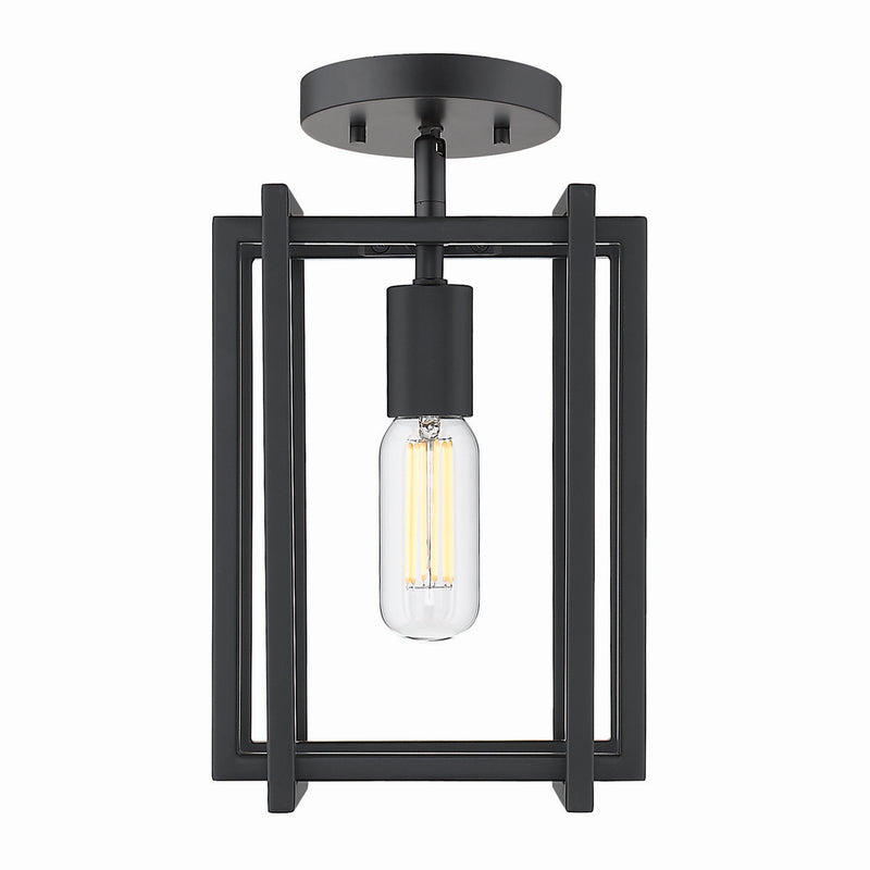 Golden 6070-1SF BLK-BLK One Light Semi-Flush Mount, Matte Black