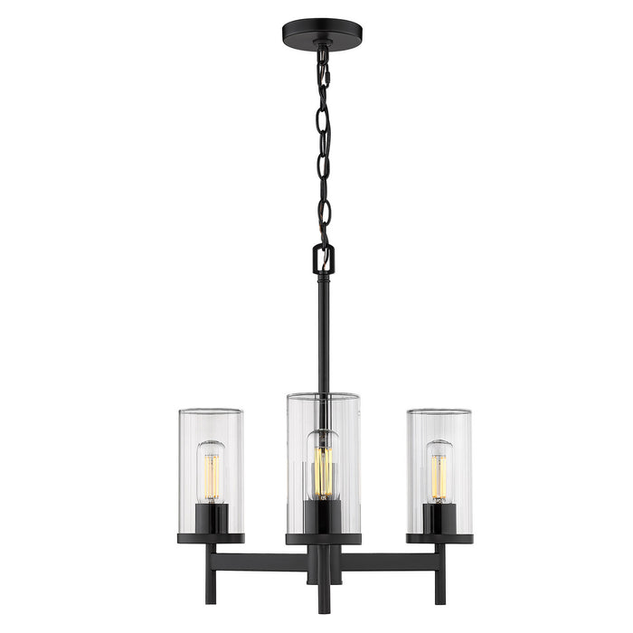 Golden 7011-3 BLK-CLR Three Light Chandelier, Matte Black