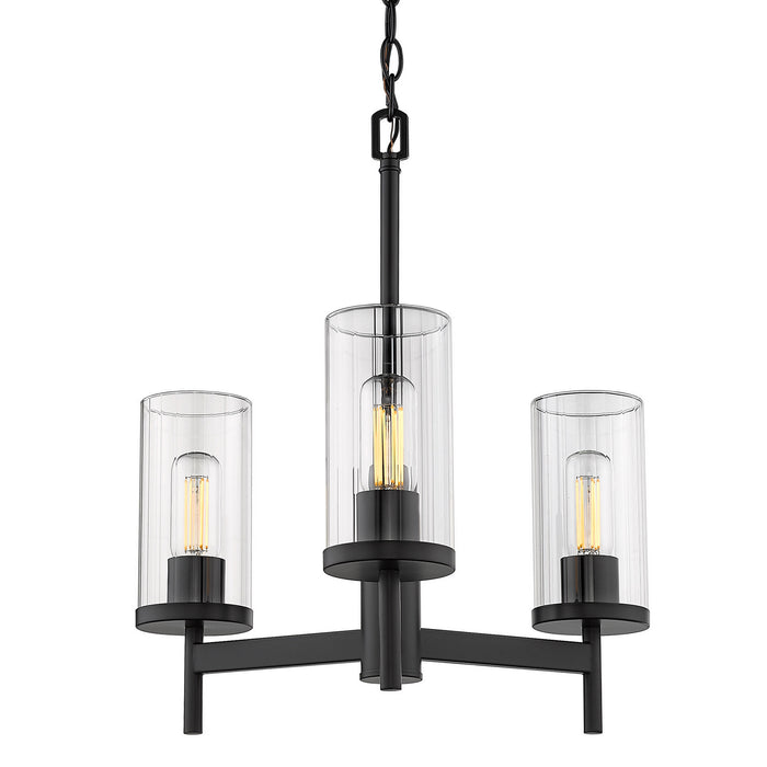 Golden 7011-3 BLK-CLR Three Light Chandelier, Matte Black