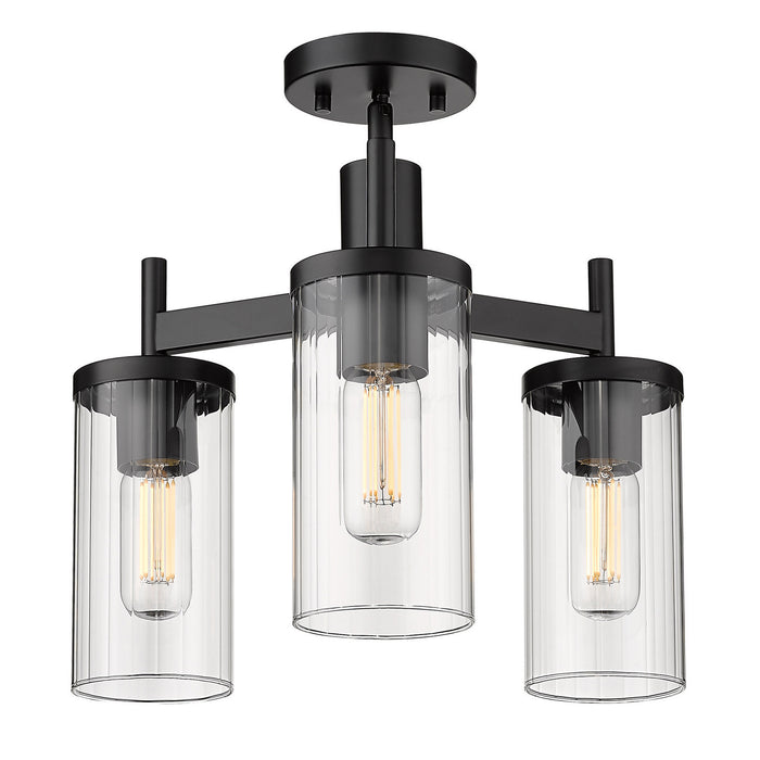 Golden 7011-3SF BLK-CLR Three Light Semi-Flush Mount, Matte Black