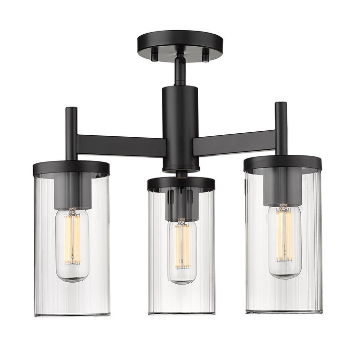 Golden 7011-3SF BLK-CLR Three Light Semi-Flush Mount, Matte Black