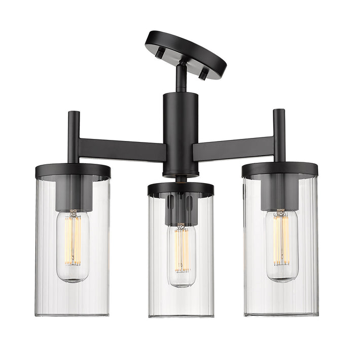 Golden 7011-3SF BLK-CLR Three Light Semi-Flush Mount, Matte Black