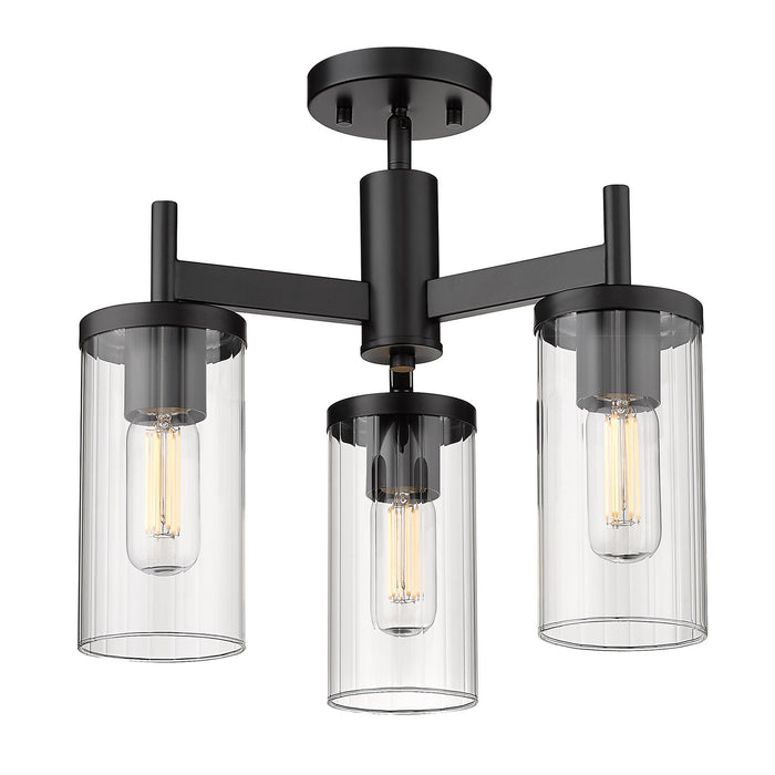Golden 7011-3SF BLK-CLR Three Light Semi-Flush Mount, Matte Black
