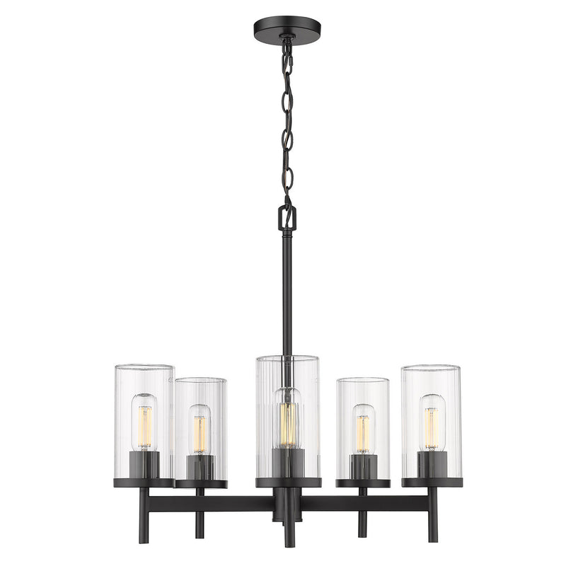 Golden 7011-5 BLK-CLR Five Light Chandelier, Matte Black