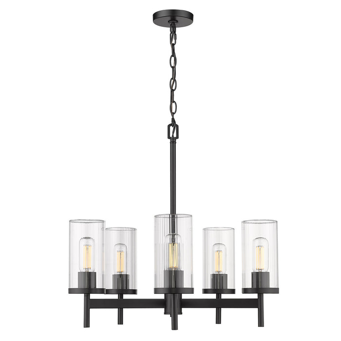 Golden 7011-5 BLK-CLR Five Light Chandelier, Matte Black
