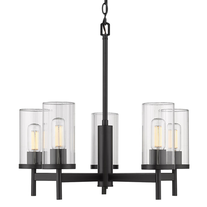 Golden 7011-5 BLK-CLR Five Light Chandelier, Matte Black