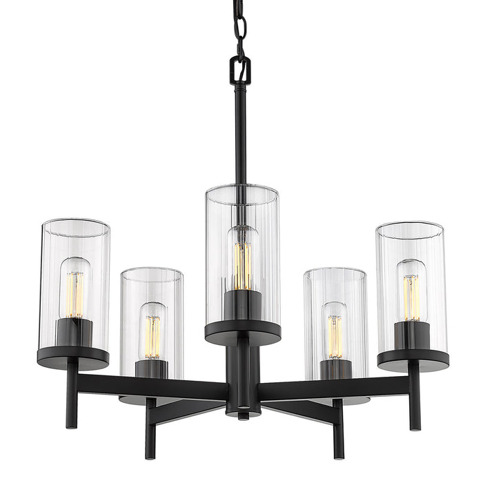 Golden 7011-5 BLK-CLR Five Light Chandelier, Matte Black
