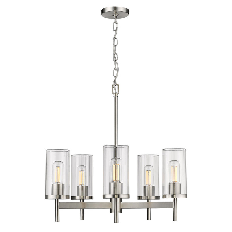 Golden 7011-5 PW-CLR Five Light Chandelier, Pewter