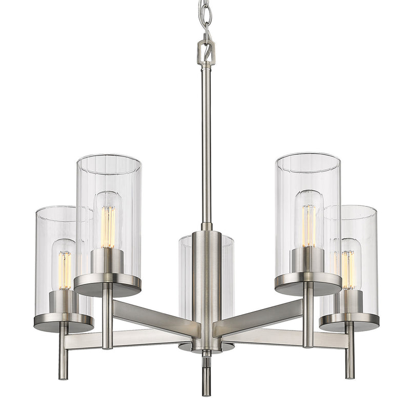 Golden 7011-5 PW-CLR Five Light Chandelier, Pewter