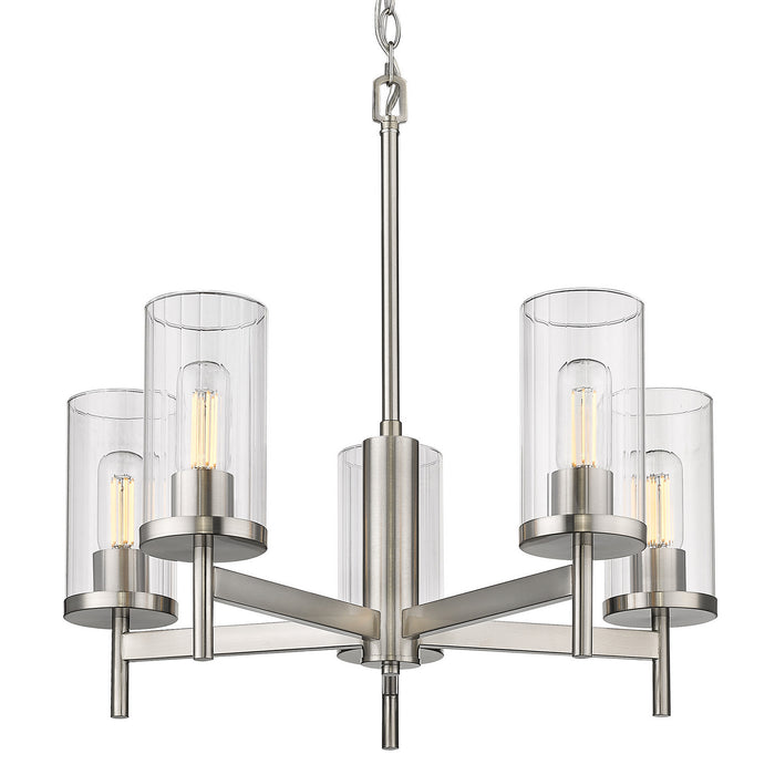 Golden 7011-5 PW-CLR Five Light Chandelier, Pewter