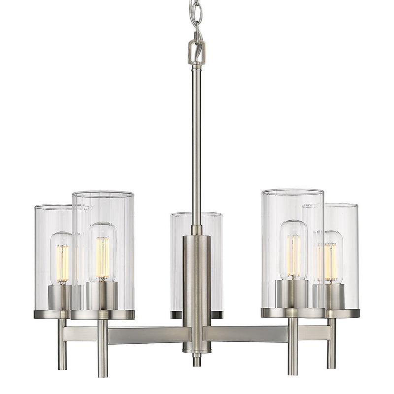 Golden 7011-5 PW-CLR Five Light Chandelier, Pewter