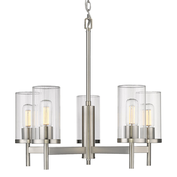 Golden 7011-5 PW-CLR Five Light Chandelier, Pewter