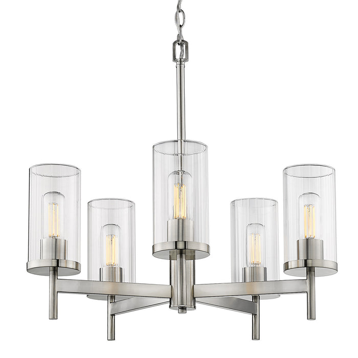 Golden 7011-5 PW-CLR Five Light Chandelier, Pewter