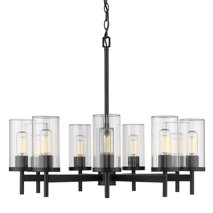 Golden 7011-9 BLK-CLR Nine Light Chandelier, Matte Black