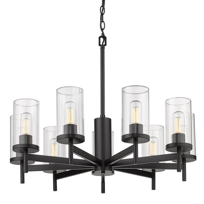 Golden 7011-9 BLK-CLR Nine Light Chandelier, Matte Black
