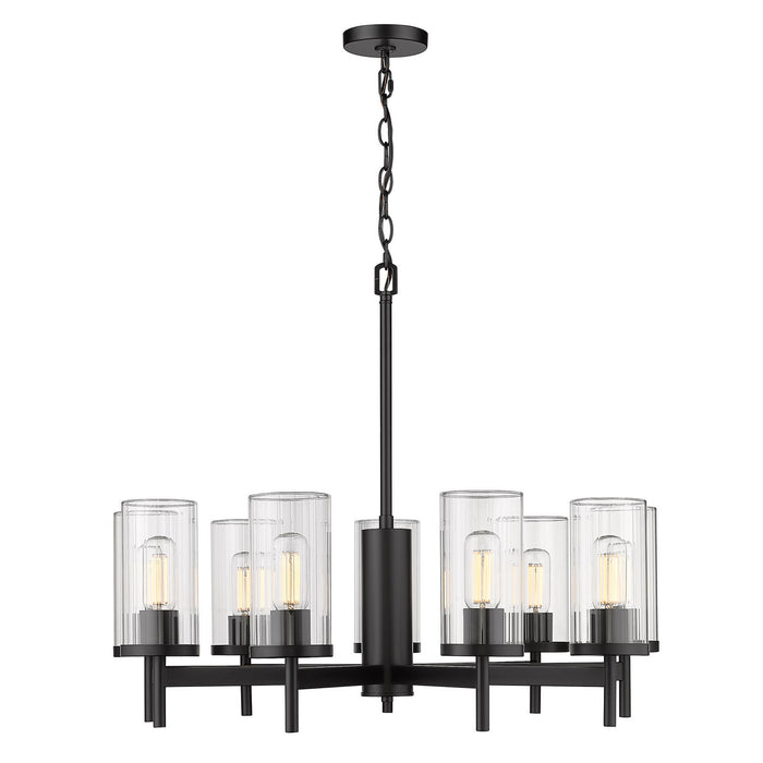 Golden 7011-9 BLK-CLR Nine Light Chandelier, Matte Black