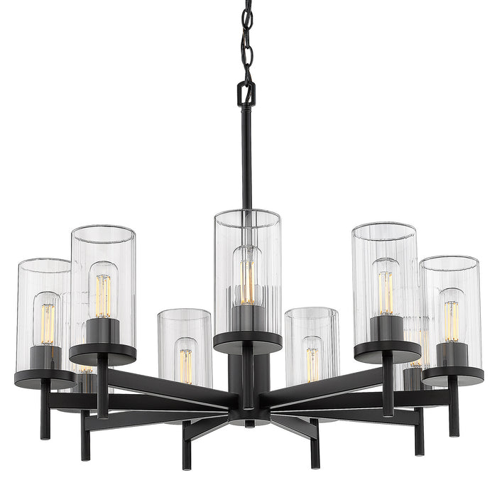 Golden 7011-9 BLK-CLR Nine Light Chandelier, Matte Black