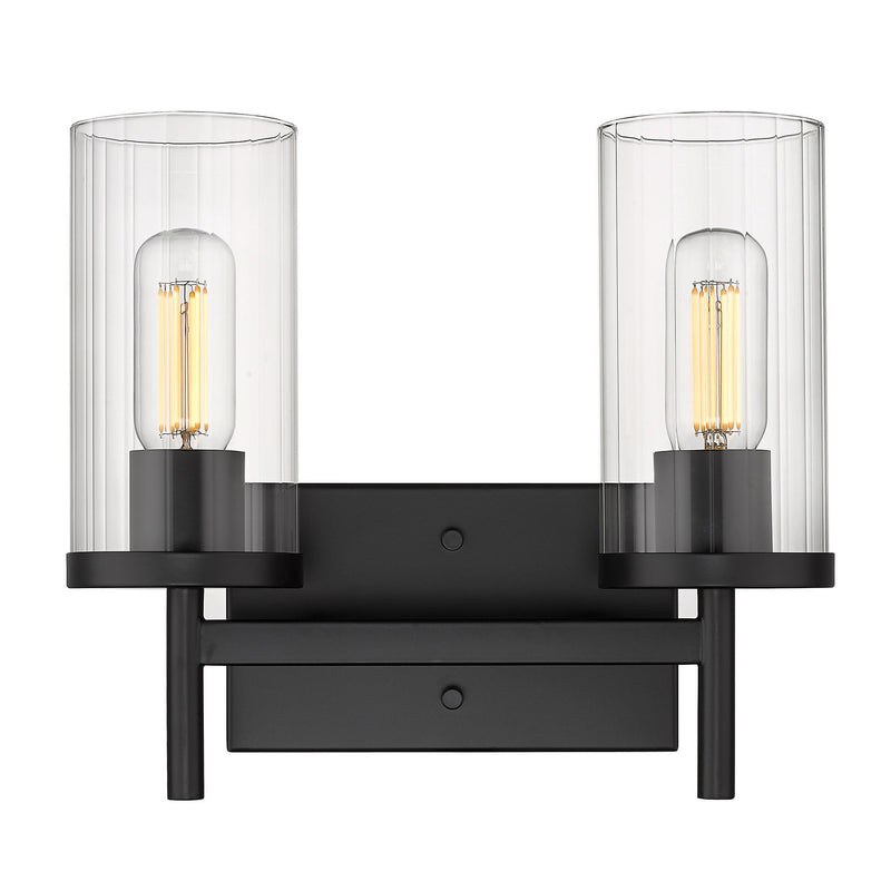 Golden 7011-BA2 BLK-CLR Two Light Bath Vanity, Matte Black