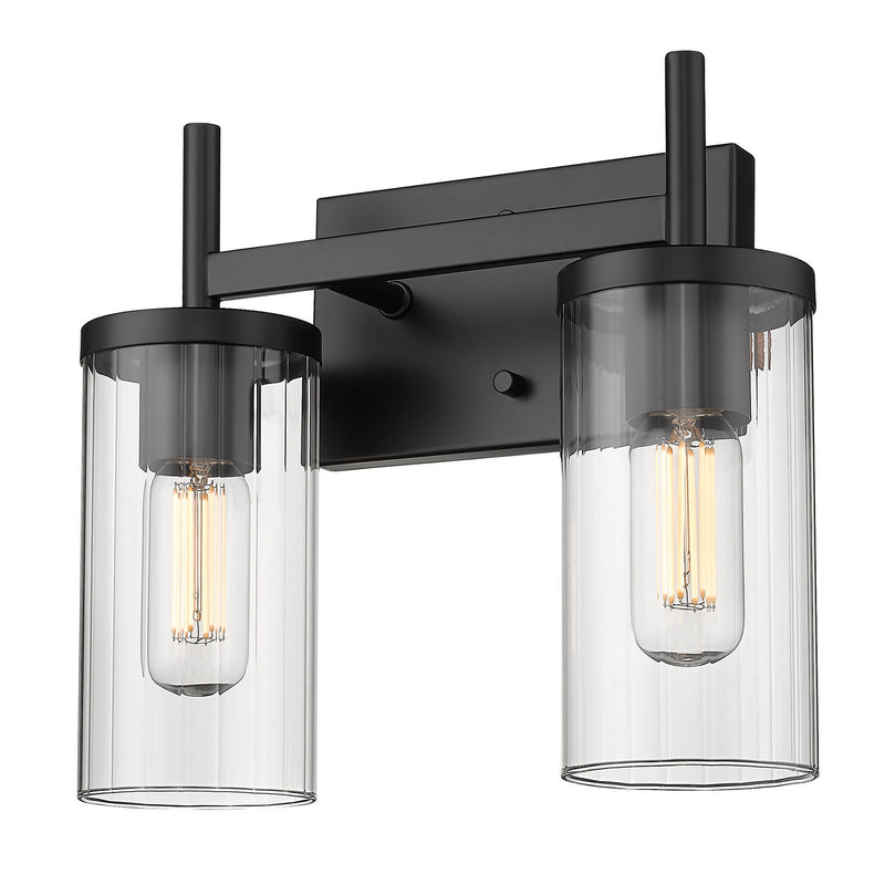 Golden 7011-BA2 BLK-CLR Two Light Bath Vanity, Matte Black