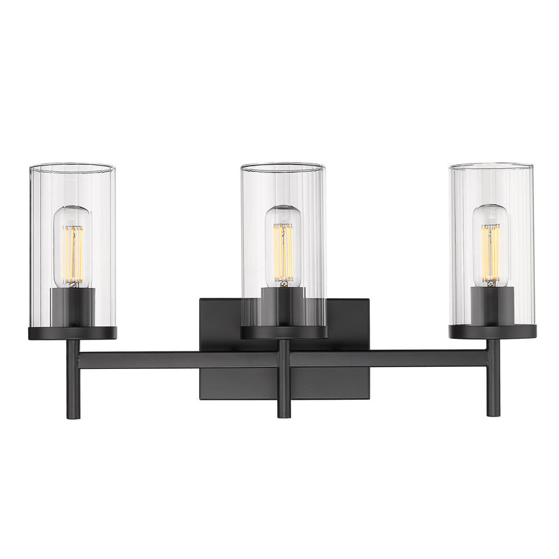 Golden 7011-BA3 BLK-CLR Three Light Bath Vanity, Matte Black