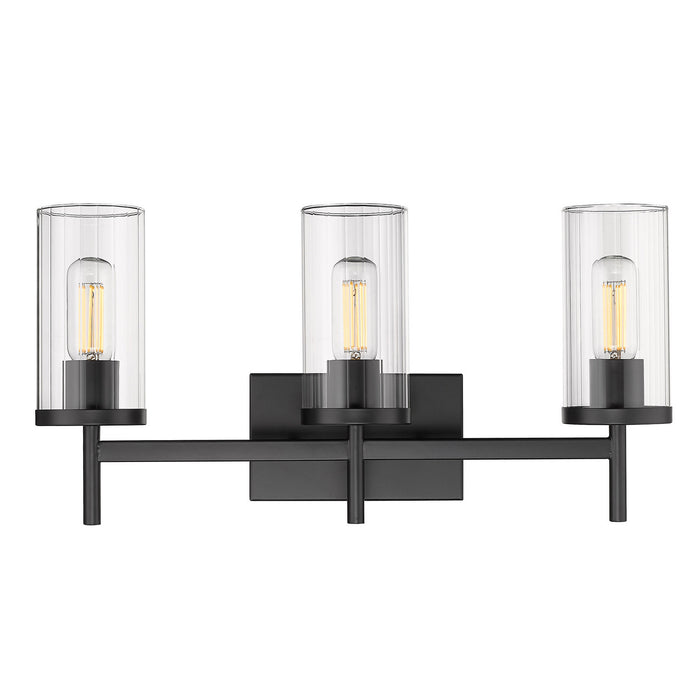 Golden 7011-BA3 BLK-CLR Three Light Bath Vanity, Matte Black