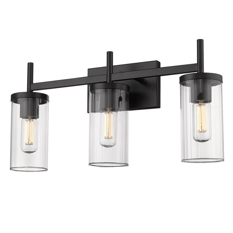Golden 7011-BA3 BLK-CLR Three Light Bath Vanity, Matte Black