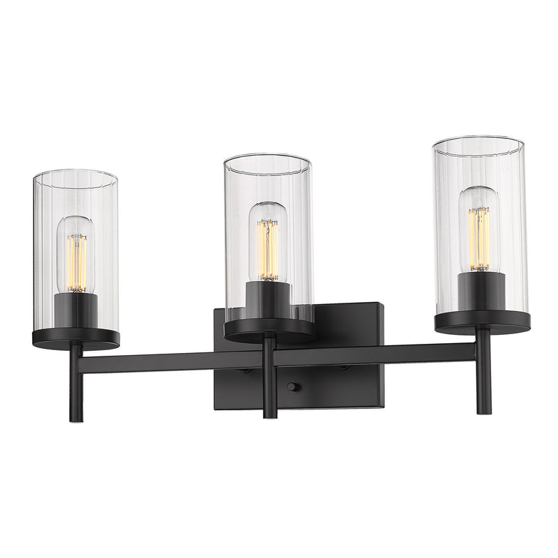 Golden 7011-BA3 BLK-CLR Three Light Bath Vanity, Matte Black