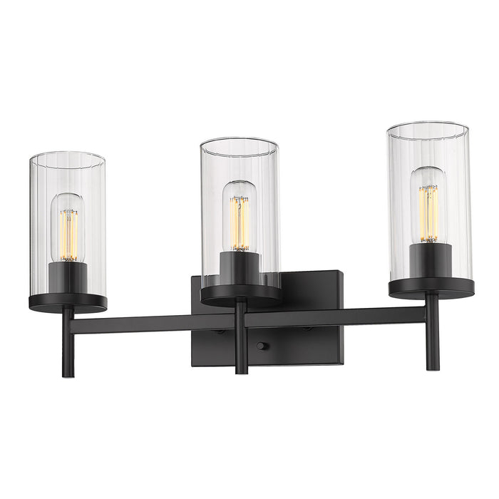 Golden 7011-BA3 BLK-CLR Three Light Bath Vanity, Matte Black