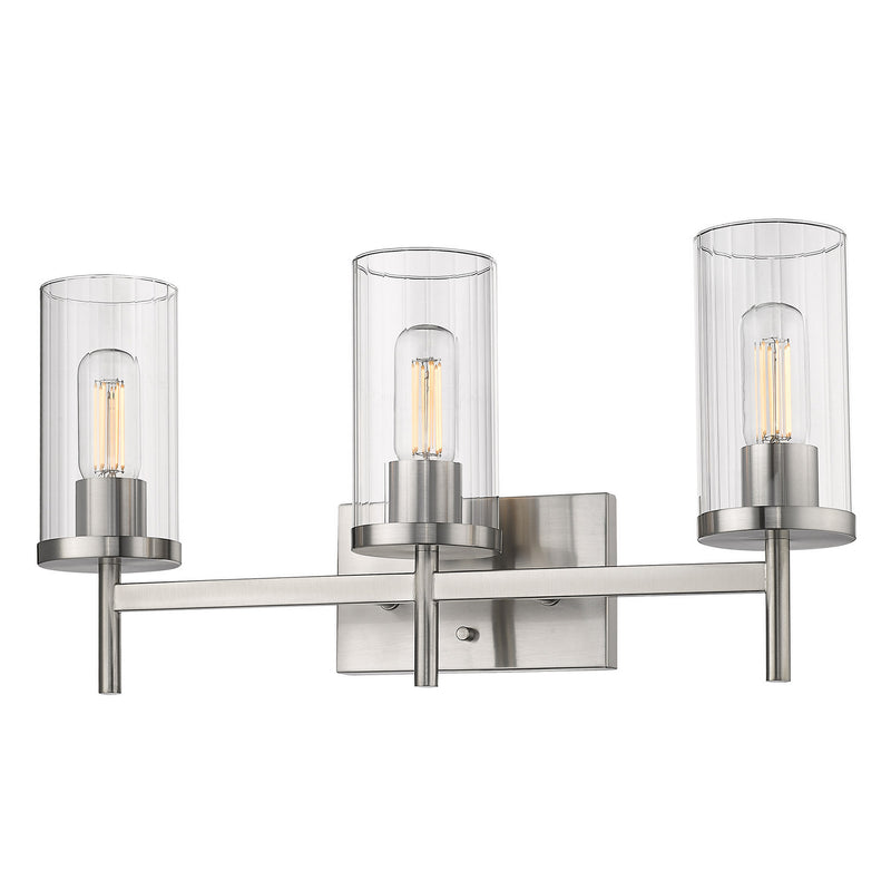 Golden 7011-BA3 PW-CLR Three Light Bath Vanity, Pewter