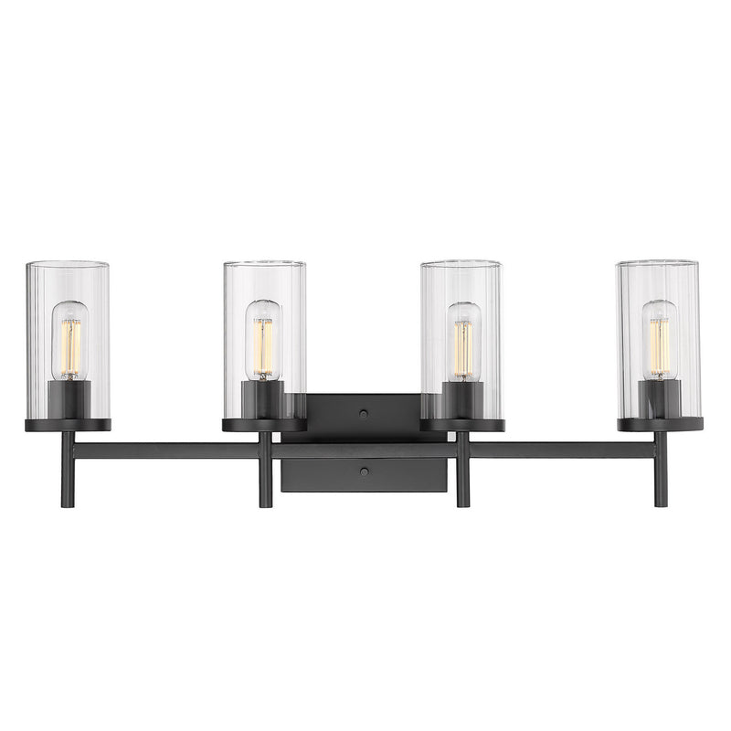 Golden 7011-BA4 BLK-CLR Four Light Bath Vanity, Matte Black