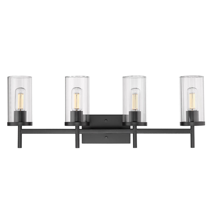Golden 7011-BA4 BLK-CLR Four Light Bath Vanity, Matte Black