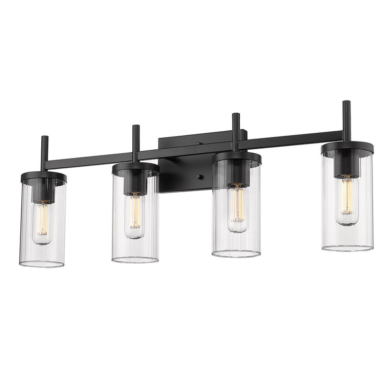 Golden 7011-BA4 BLK-CLR Four Light Bath Vanity, Matte Black