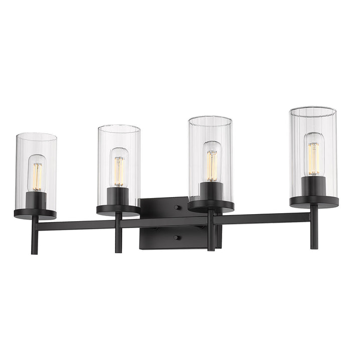 Golden 7011-BA4 BLK-CLR Four Light Bath Vanity, Matte Black