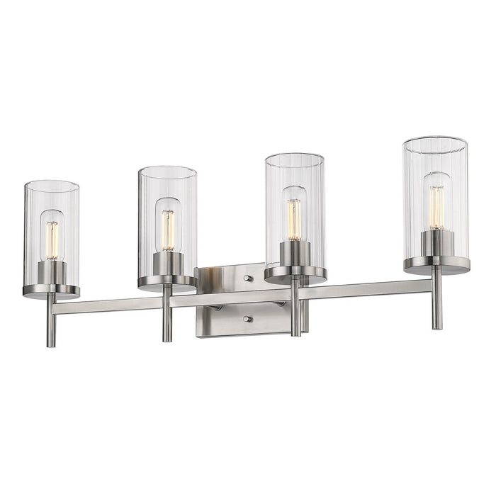 Golden 7011-BA4 PW-CLR Four Light Bath Vanity, Pewter
