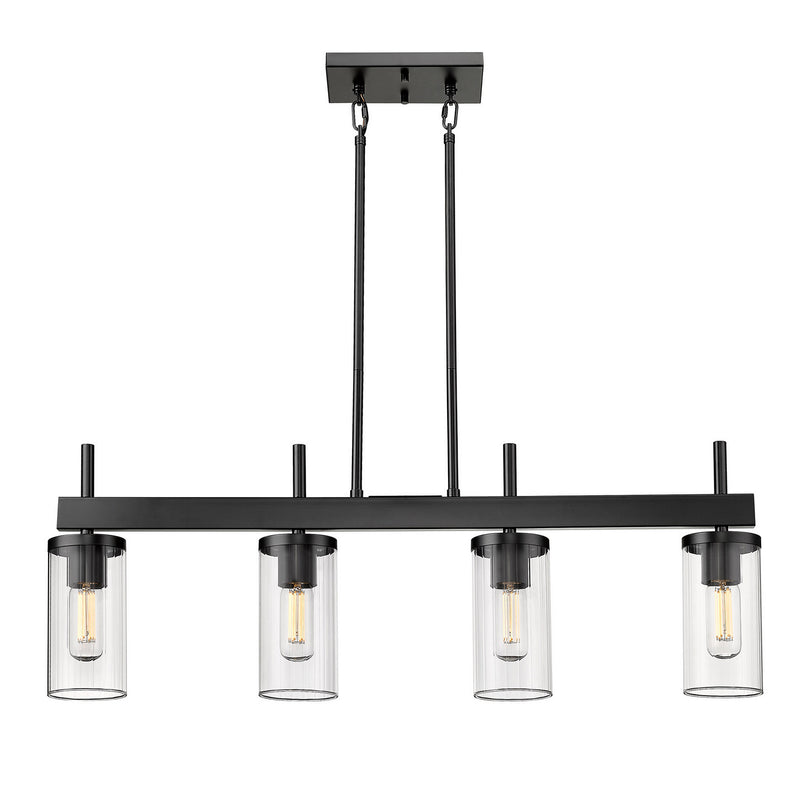 Golden 7011-LP BLK-CLR Four Light Linear Pendant, Matte Black
