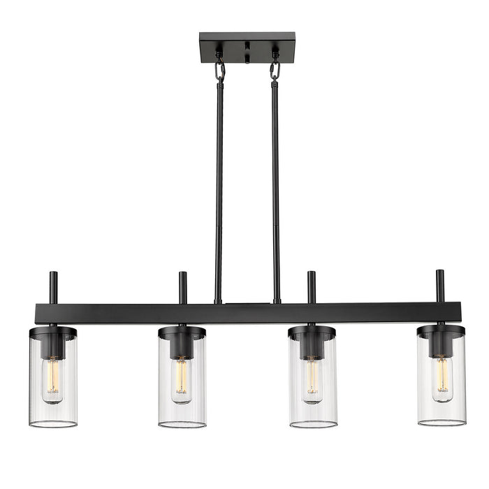 Golden 7011-LP BLK-CLR Four Light Linear Pendant, Matte Black