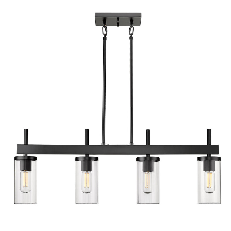 Golden 7011-LP BLK-CLR Four Light Linear Pendant, Matte Black