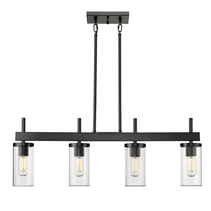 Golden 7011-LP BLK-CLR Four Light Linear Pendant, Matte Black
